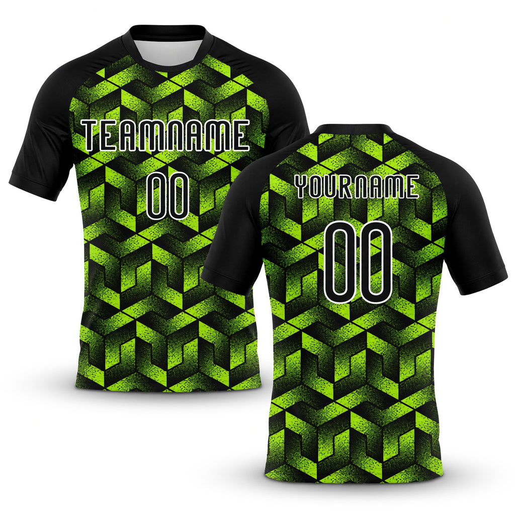 Custom Neon Green Black-White Geometric Shape Sublimation Volleyball Uniform Jersey