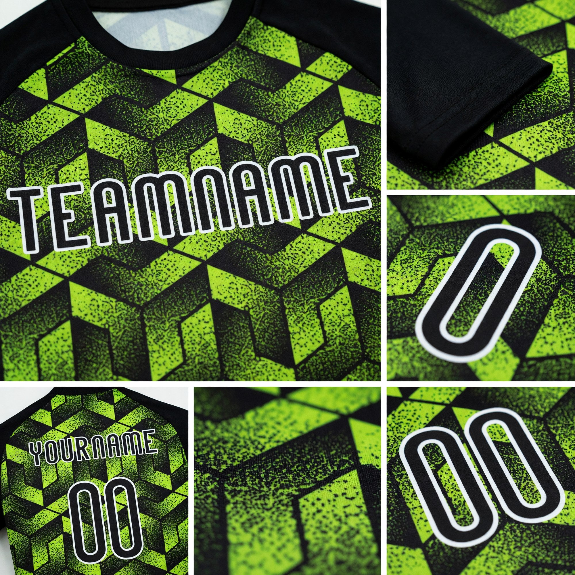 Custom Neon Green Black-White Geometric Shape Sublimation Volleyball Uniform Jersey detail