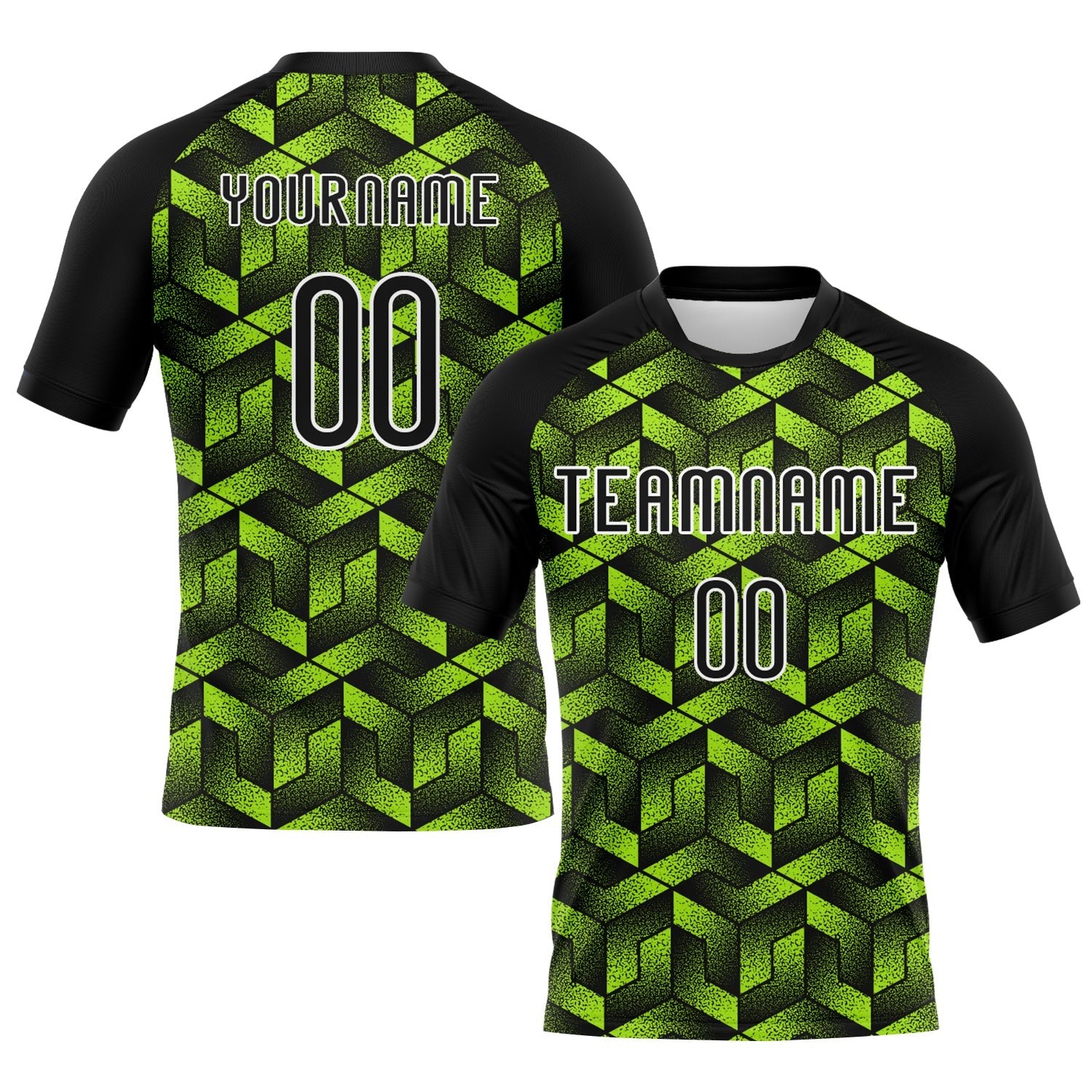 Custom Neon Green Black-White Geometric Shape Sublimation Volleyball Uniform Jersey photo 1
