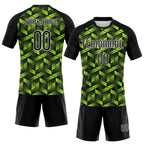 Custom Neon Green Black-White Geometric Shape Sublimation Volleyball Uniform Jersey photo 2