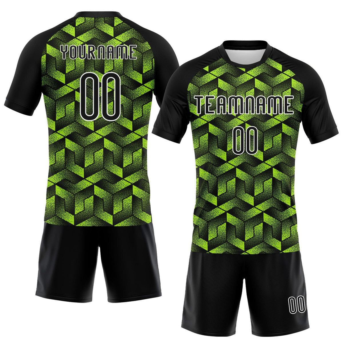 Custom Neon Green Black-White Geometric Shape Sublimation Volleyball Uniform Jersey photo 2