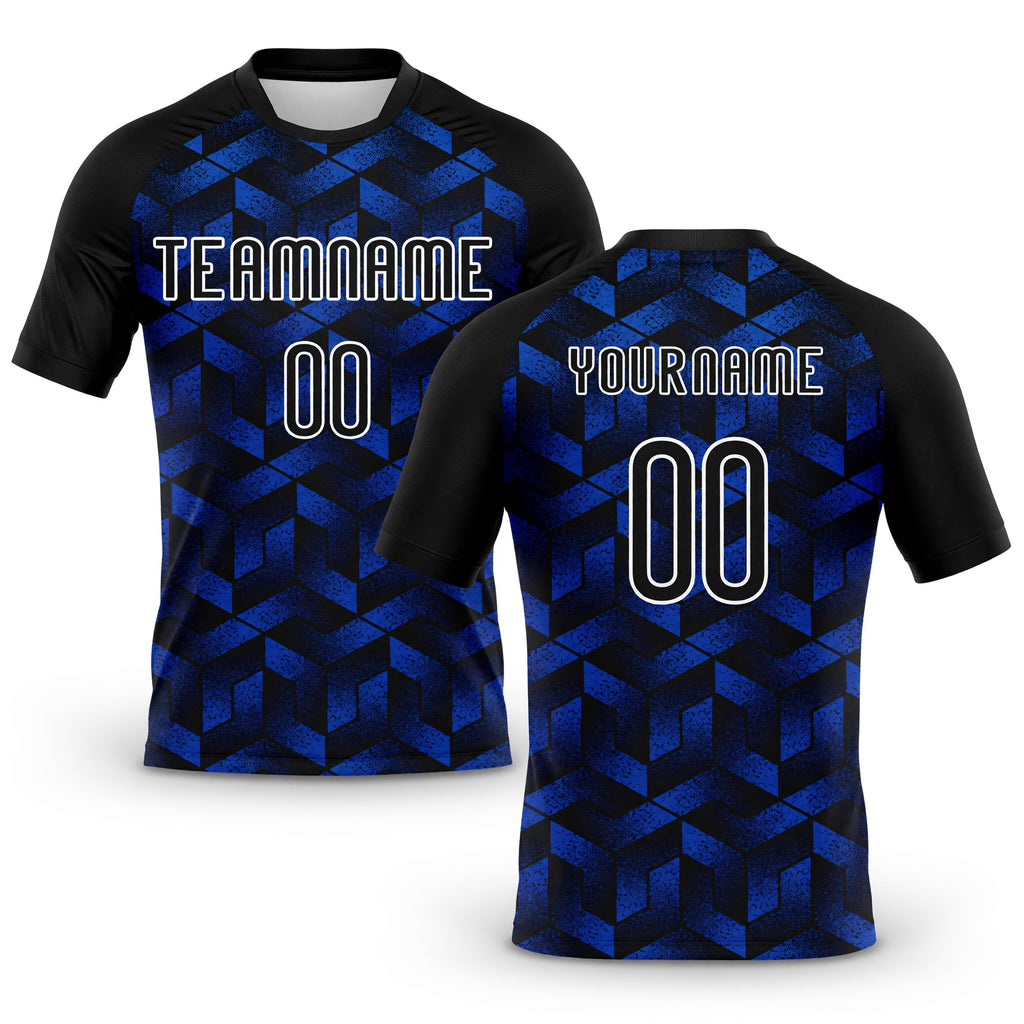 Custom Thunder Blue Black-White Geometric Shape Sublimation Volleyball Uniform Jersey