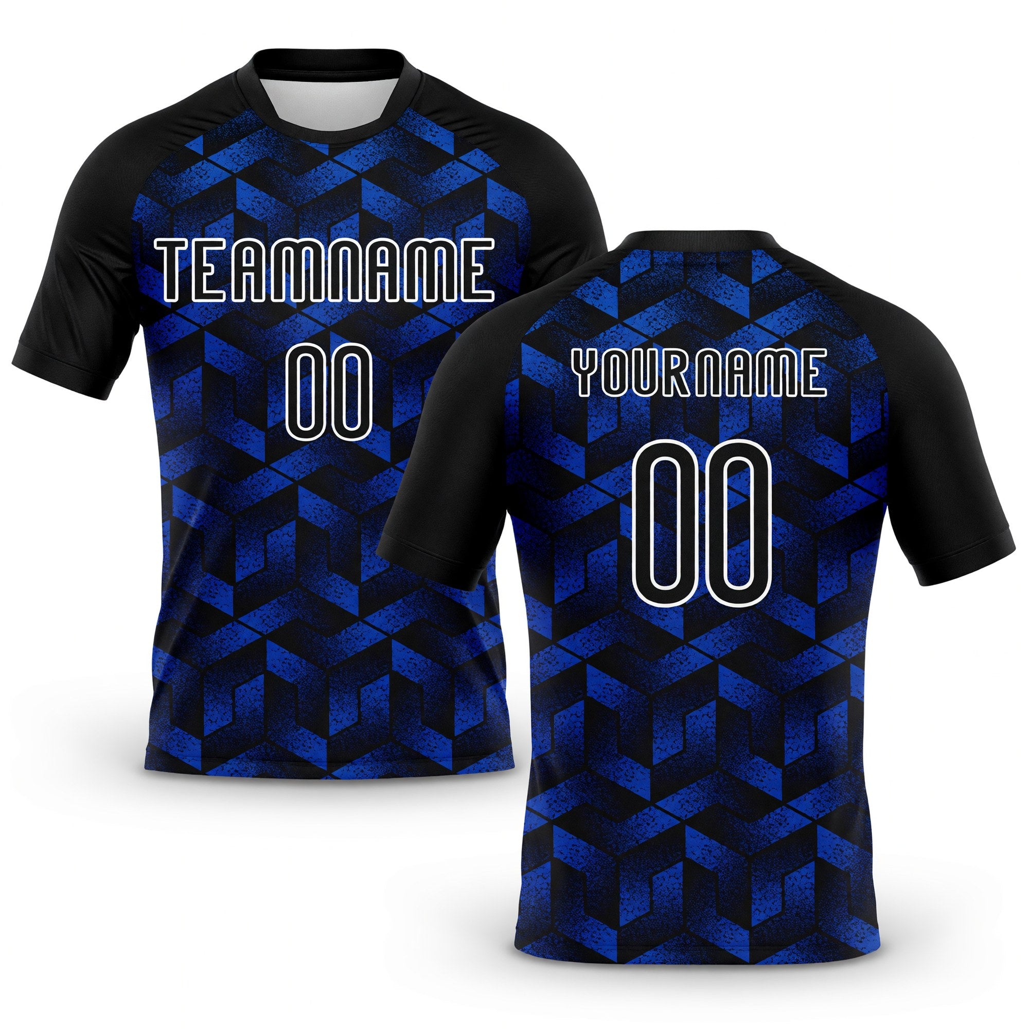 Custom Thunder Blue Black-White Geometric Shape Sublimation Volleyball Uniform Jersey