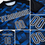 Custom Thunder Blue Black-White Geometric Shape Sublimation Volleyball Uniform Jersey detail