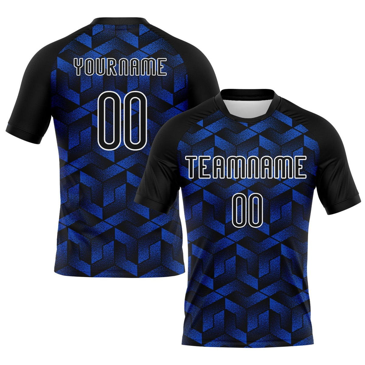 Custom Thunder Blue Black-White Geometric Shape Sublimation Volleyball Uniform Jersey photo 1