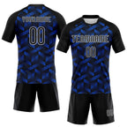 Custom Thunder Blue Black-White Geometric Shape Sublimation Volleyball Uniform Jersey photo 2
