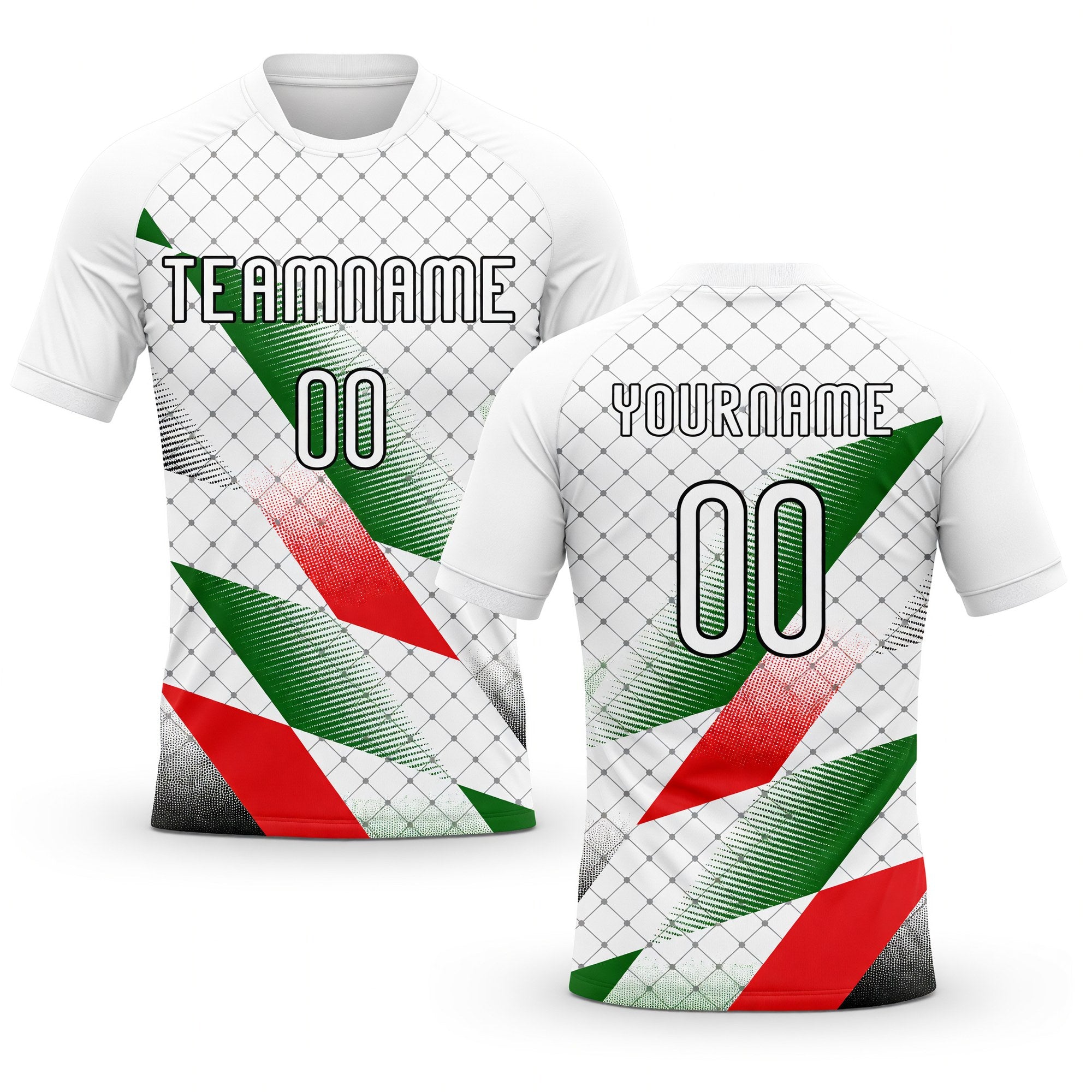 Custom White Black Red-Kelly Green Palestine Geometric Shape Sublimation Volleyball Uniform Jersey