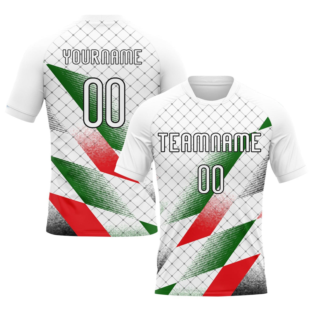 Custom White Black Red-Kelly Green Palestine Geometric Shape Sublimation Volleyball Uniform Jersey photo 1