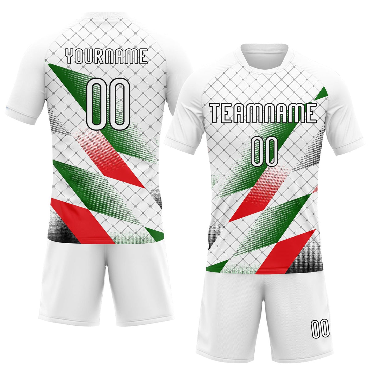 Custom White Black Red-Kelly Green Palestine Geometric Shape Sublimation Volleyball Uniform Jersey photo 2