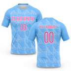 Custom Powder Blue Pink-White Lines Splatter Art Sublimation Volleyball Uniform Jersey