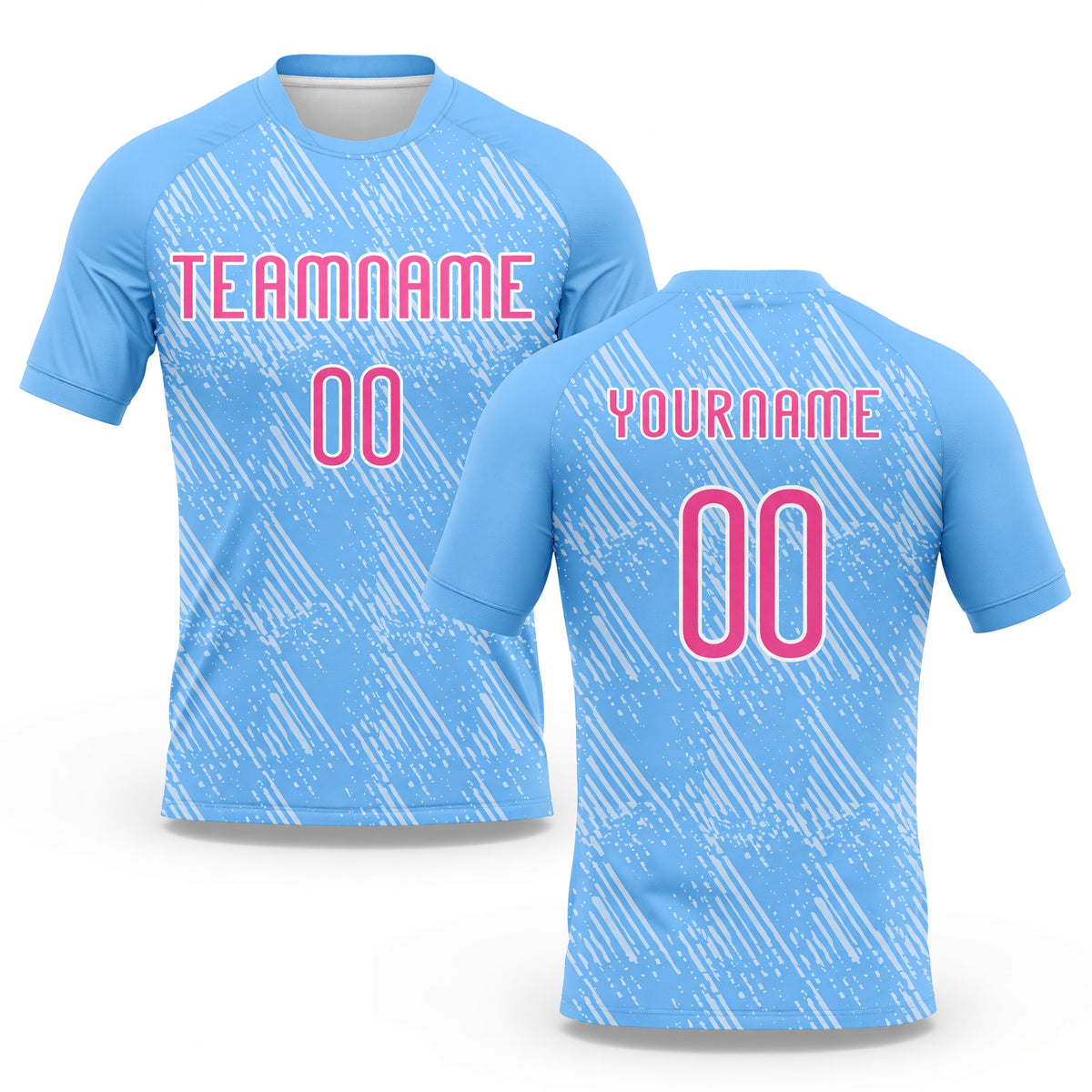 Custom Powder Blue Pink-White Lines Splatter Art Sublimation Volleyball Uniform Jersey