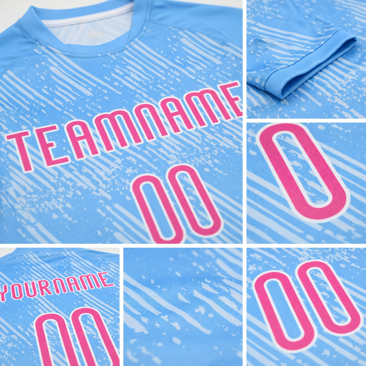 Custom Powder Blue Pink-White Lines Splatter Art Sublimation Volleyball Uniform Jersey detail