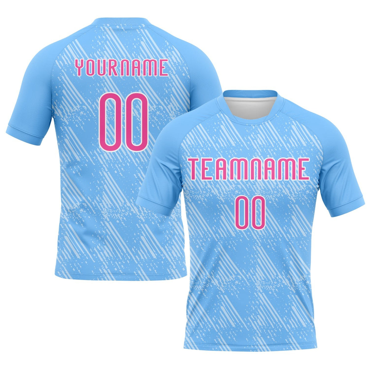 Custom Powder Blue Pink-White Lines Splatter Art Sublimation Volleyball Uniform Jersey photo 1
