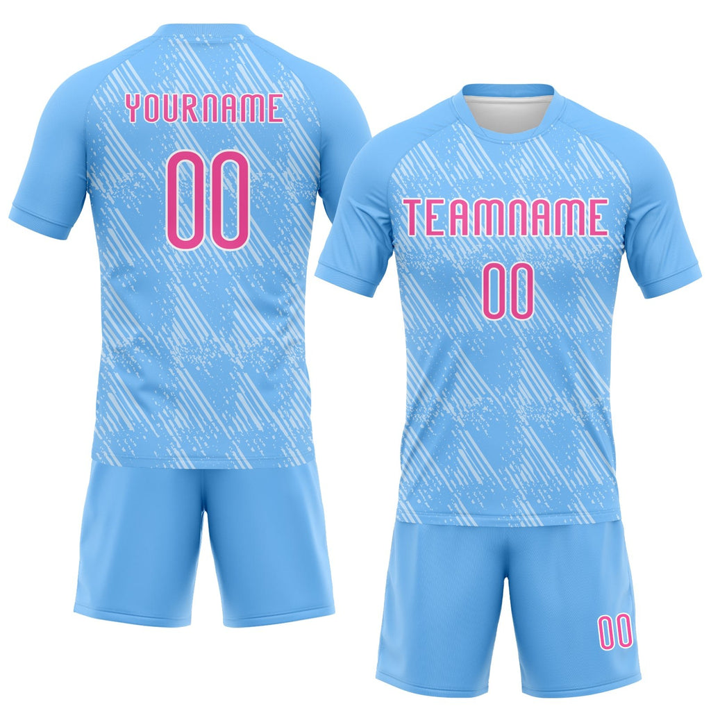 Custom Powder Blue Pink-White Lines Splatter Art Sublimation Volleyball Uniform Jersey photo 2