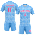 Custom Powder Blue Pink-White Lines Splatter Art Sublimation Volleyball Uniform Jersey photo 2