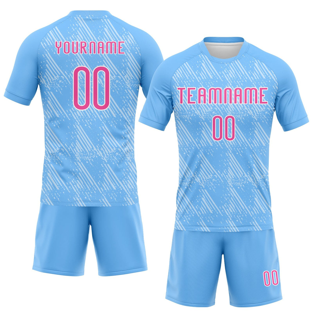 Custom Powder Blue Pink-White Lines Splatter Art Sublimation Volleyball Uniform Jersey photo 2