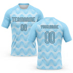 Custom Light Blue Black-White Lines And Waves Sublimation Volleyball Uniform Jersey