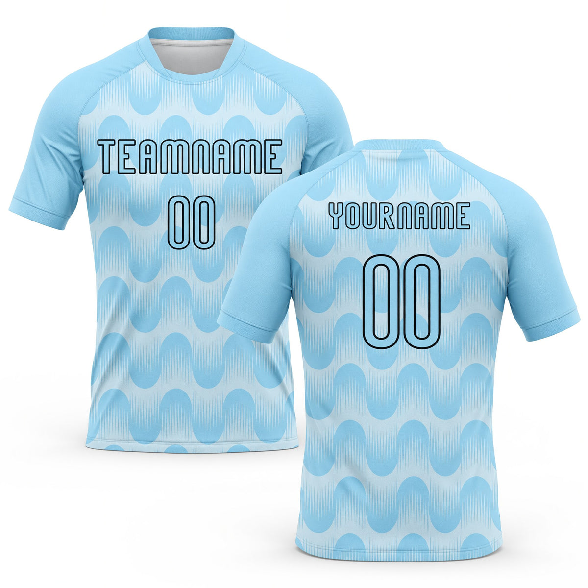 Custom Light Blue Black-White Lines And Waves Sublimation Volleyball Uniform Jersey
