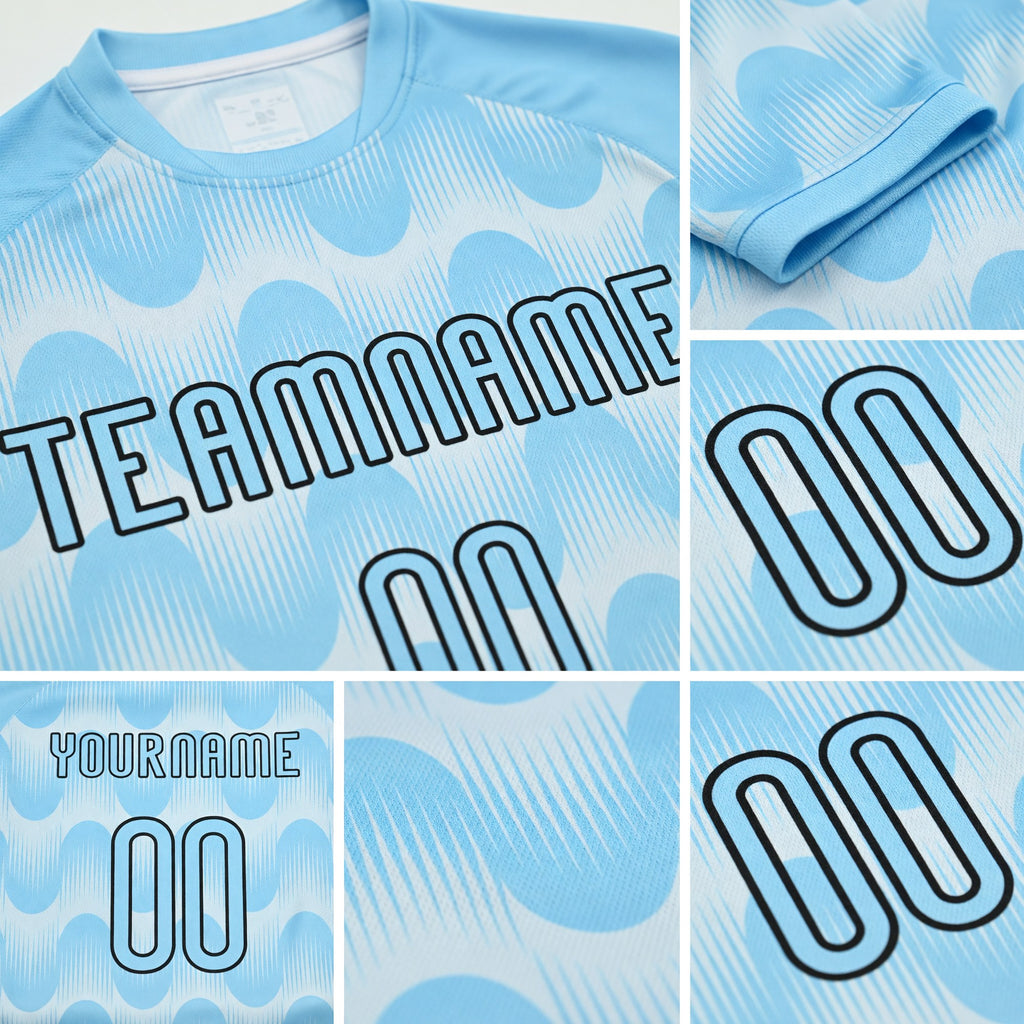 Custom Light Blue Black-White Lines And Waves Sublimation Volleyball Uniform Jersey detail
