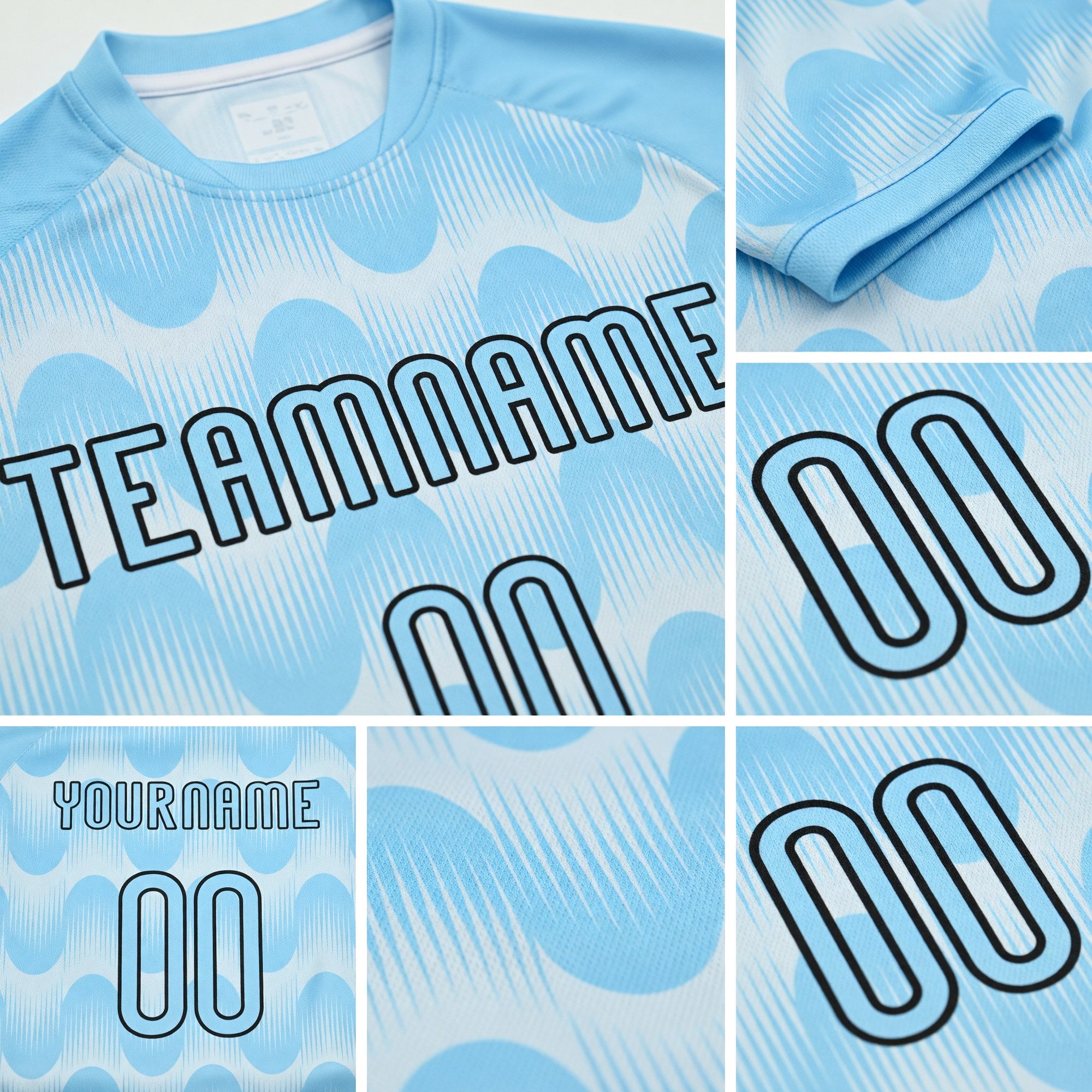 Custom Light Blue Black-White Lines And Waves Sublimation Volleyball Uniform Jersey detail