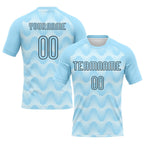 Custom Light Blue Black-White Lines And Waves Sublimation Volleyball Uniform Jersey photo 1