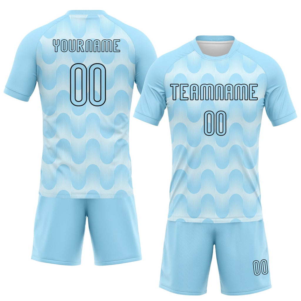 Custom Light Blue Black-White Lines And Waves Sublimation Volleyball Uniform Jersey photo 2