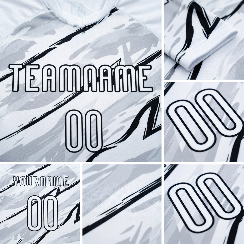 Custom White Black Abstract Brush Sublimation Volleyball Uniform Jersey detail