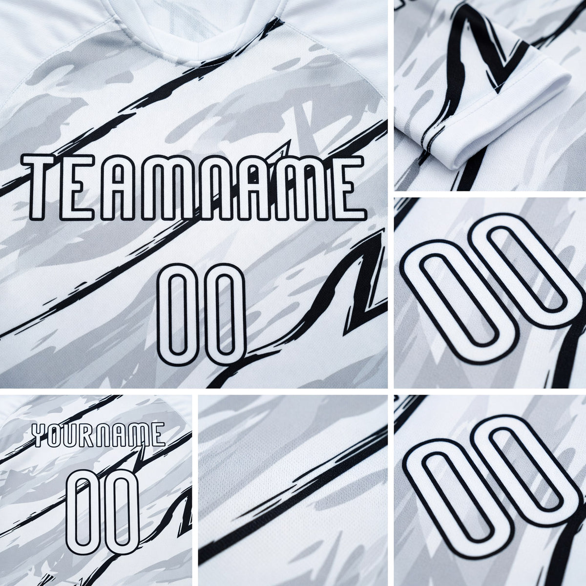 Custom White Black Abstract Brush Sublimation Volleyball Uniform Jersey detail