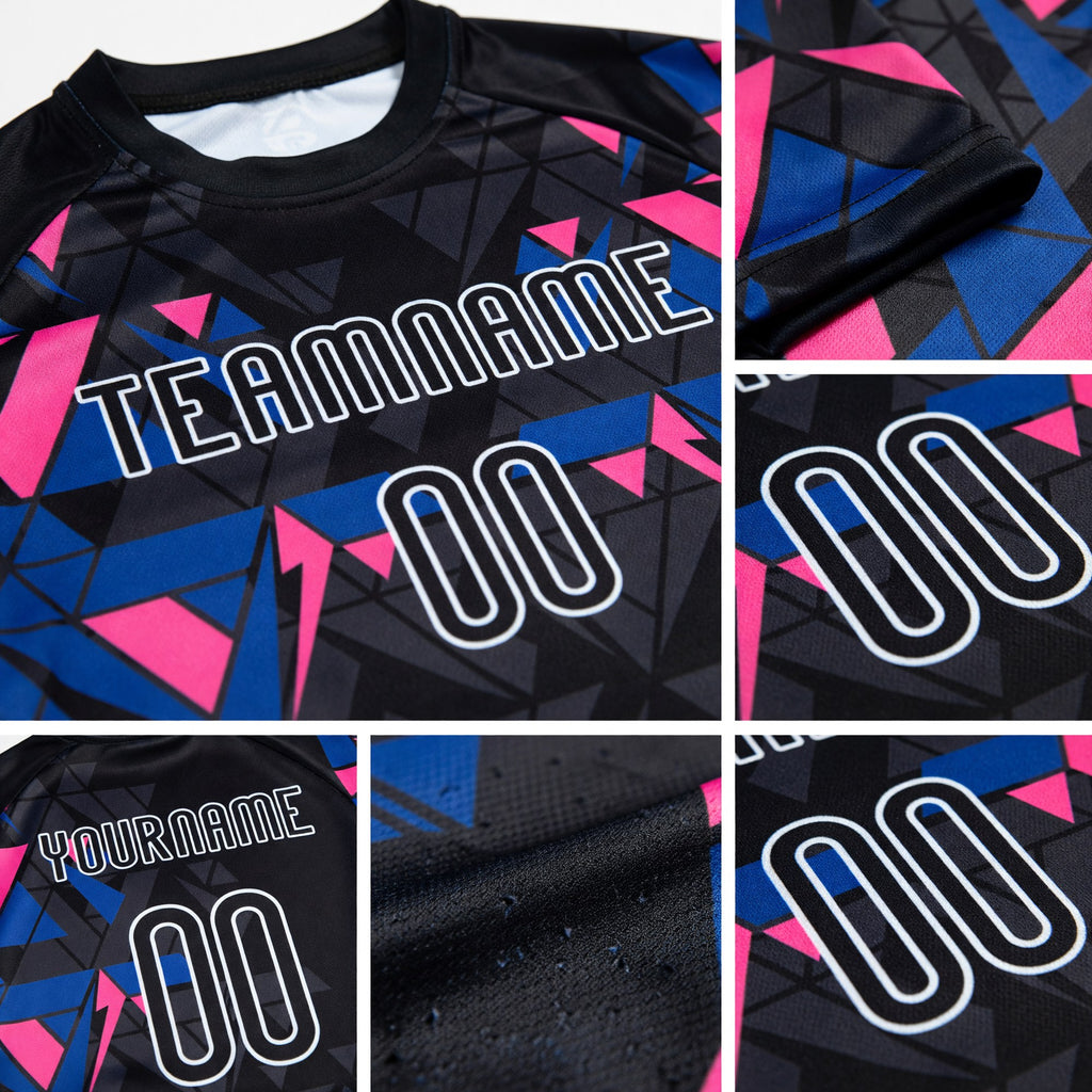 Custom Black Royal-Pink Geometric Shape Sublimation Volleyball Uniform Jersey detail