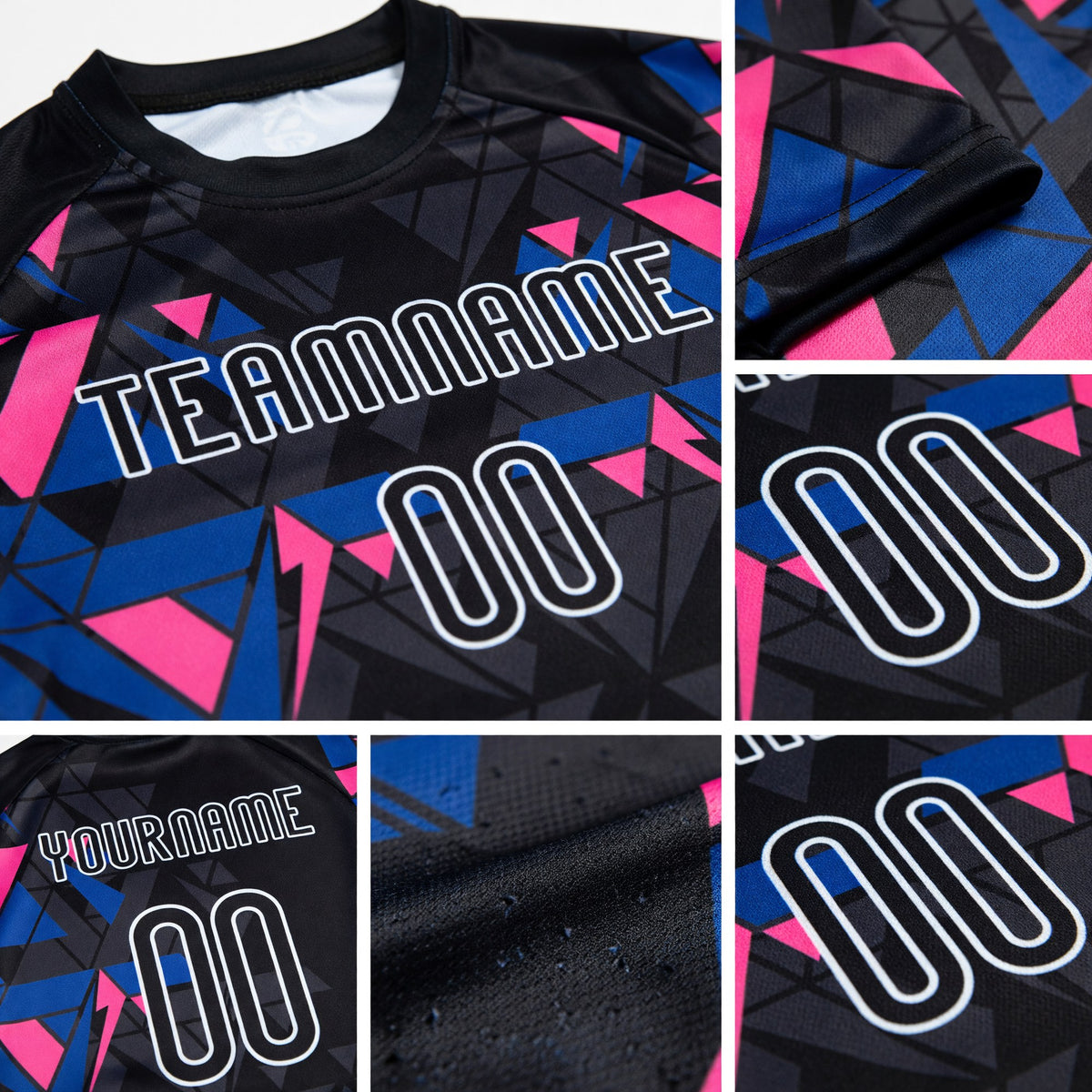 Custom Black Royal-Pink Geometric Shape Sublimation Volleyball Uniform Jersey detail