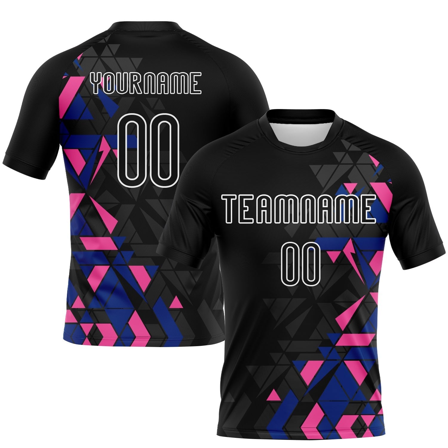 Custom Black Royal-Pink Geometric Shape Sublimation Volleyball Uniform Jersey photo 1