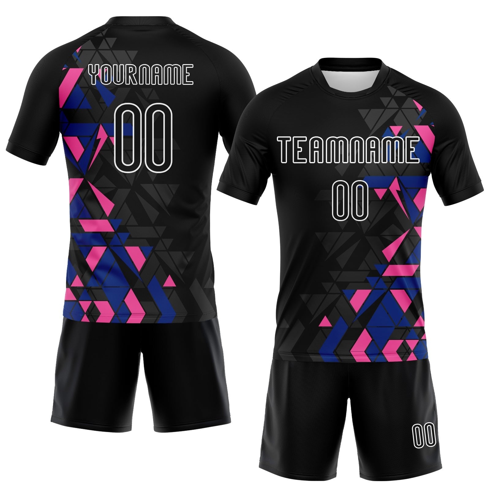 Custom Black Royal-Pink Geometric Shape Sublimation Volleyball Uniform Jersey photo 2
