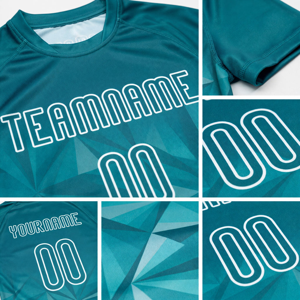 Custom Midnight Green White Geometric Shape Sublimation Volleyball Uniform Jersey detail