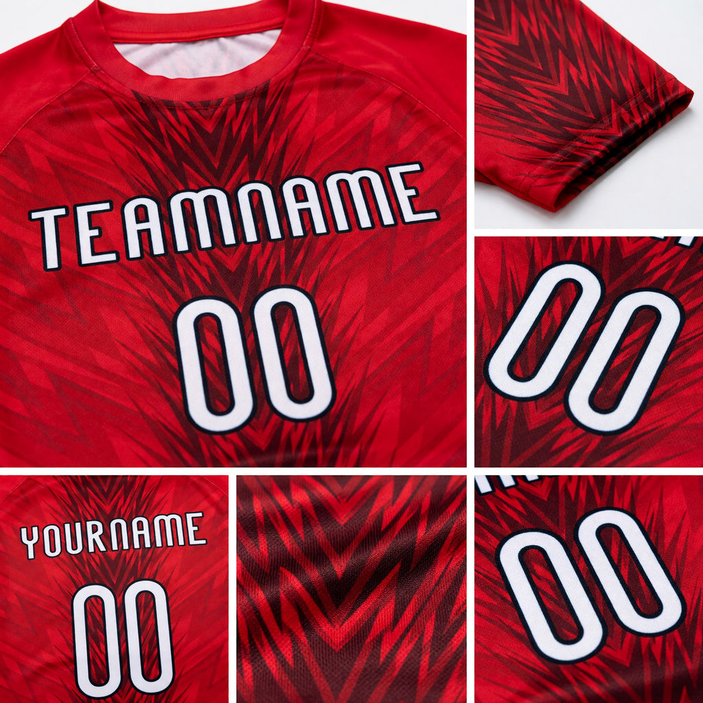 Custom Red White-Black Arrow Shape Sublimation Volleyball Uniform Jersey detail