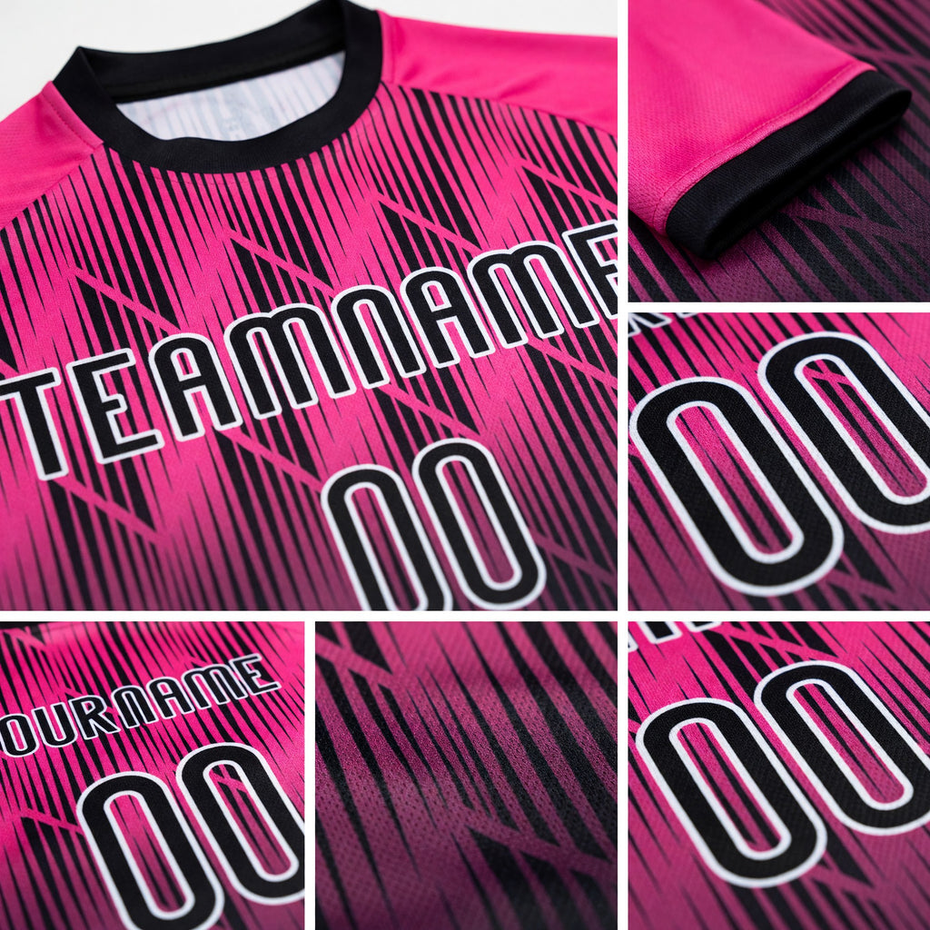 Custom Pink Black-White Lines Sublimation Volleyball Uniform Jersey detail