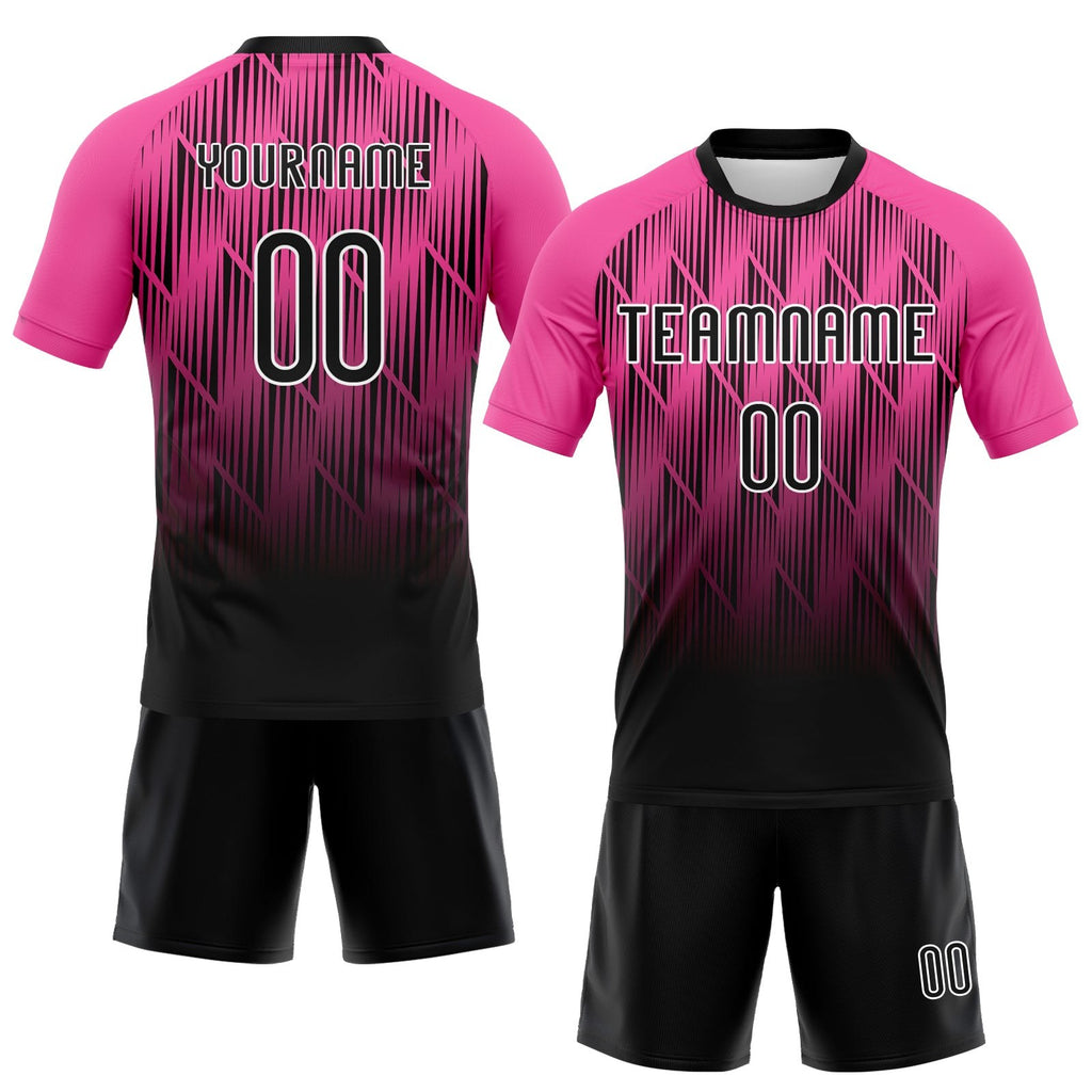 Custom Pink Black-White Lines Sublimation Volleyball Uniform Jersey photo 2
