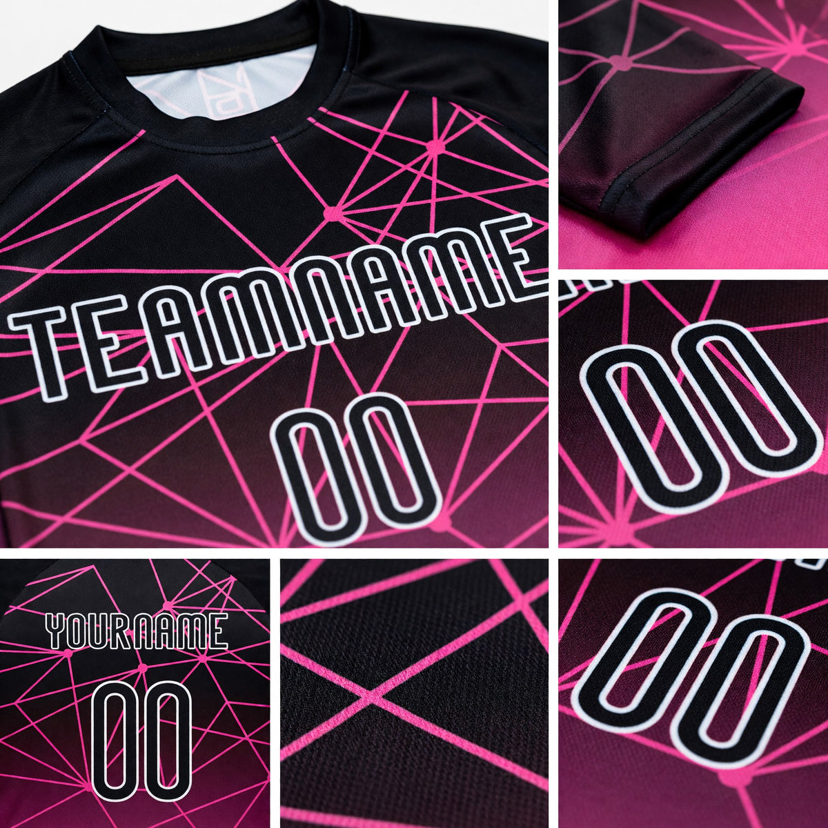 Custom Pink Black-White Abstract Network Sublimation Volleyball Uniform Jersey detail