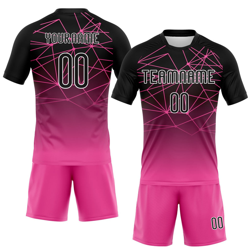 Custom Pink Black-White Abstract Network Sublimation Volleyball Uniform Jersey photo 2