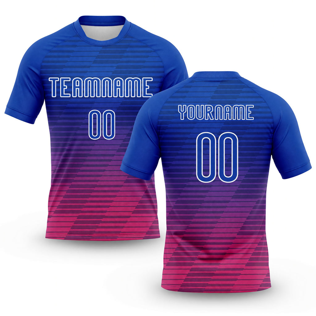 Custom Thunder Blue Pink-White Lines Sublimation Volleyball Uniform Jersey