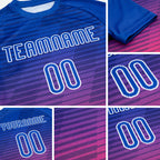 Custom Thunder Blue Pink-White Lines Sublimation Volleyball Uniform Jersey detail