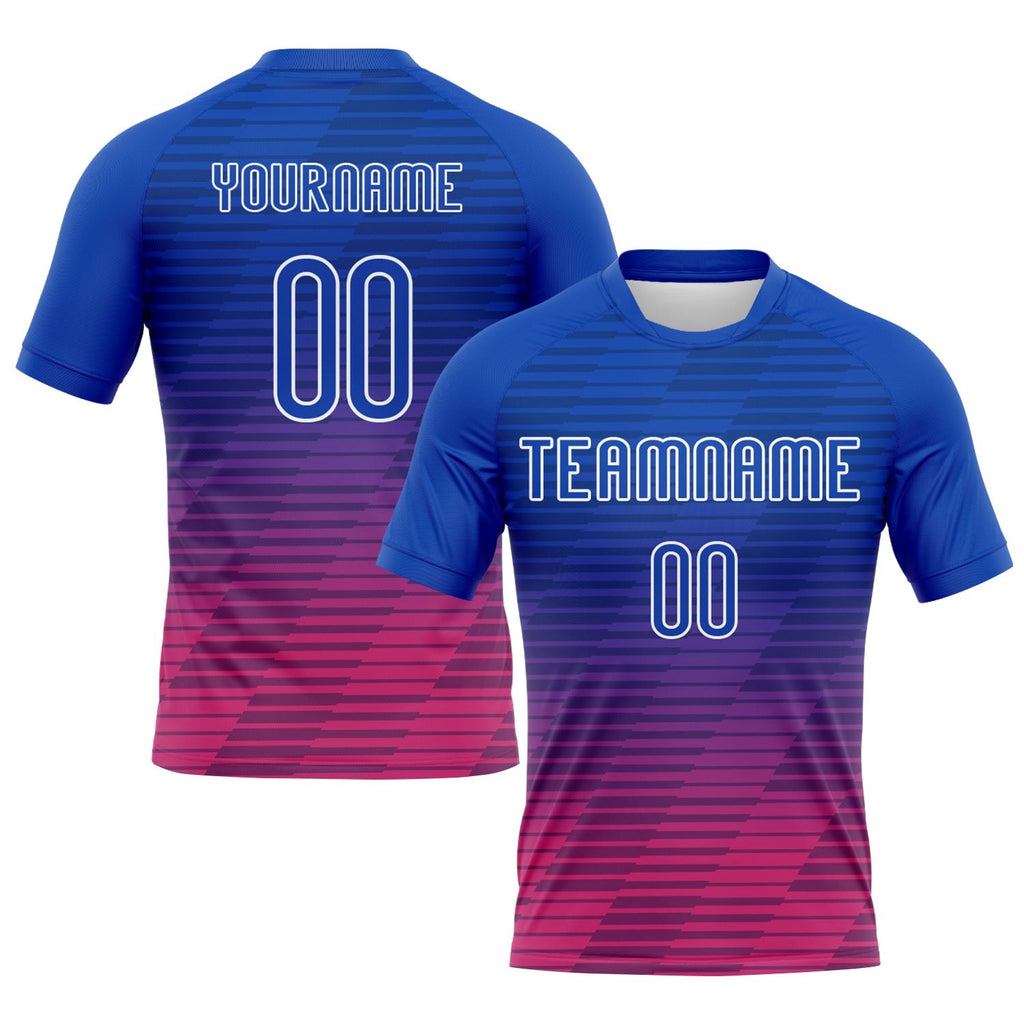 Custom Thunder Blue Pink-White Lines Sublimation Volleyball Uniform Jersey photo 1
