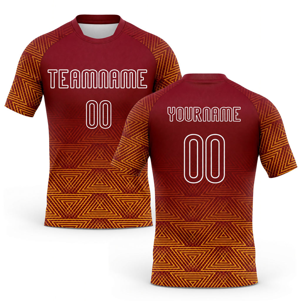 Custom Crimson Yellow-White Geometric Shape Sublimation Volleyball Uniform Jersey