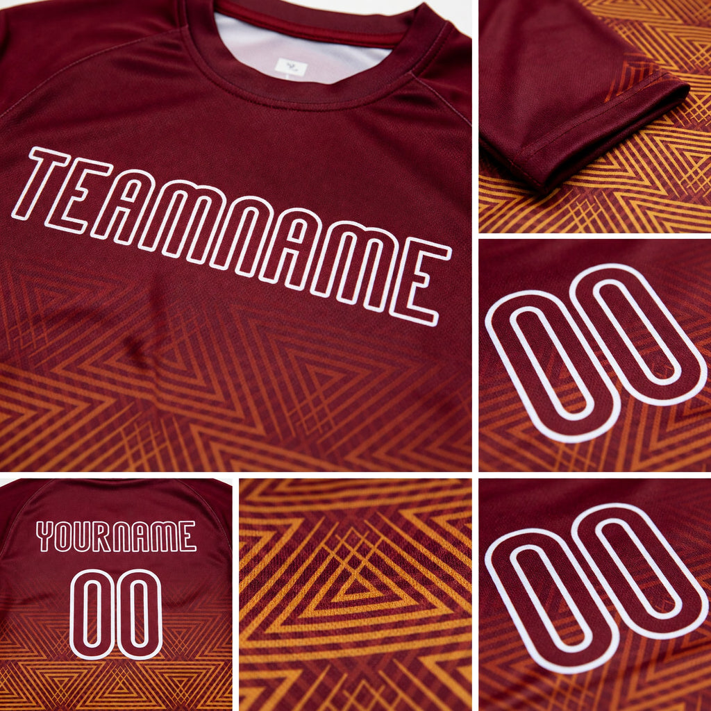 Custom Crimson Yellow-White Geometric Shape Sublimation Volleyball Uniform Jersey detail