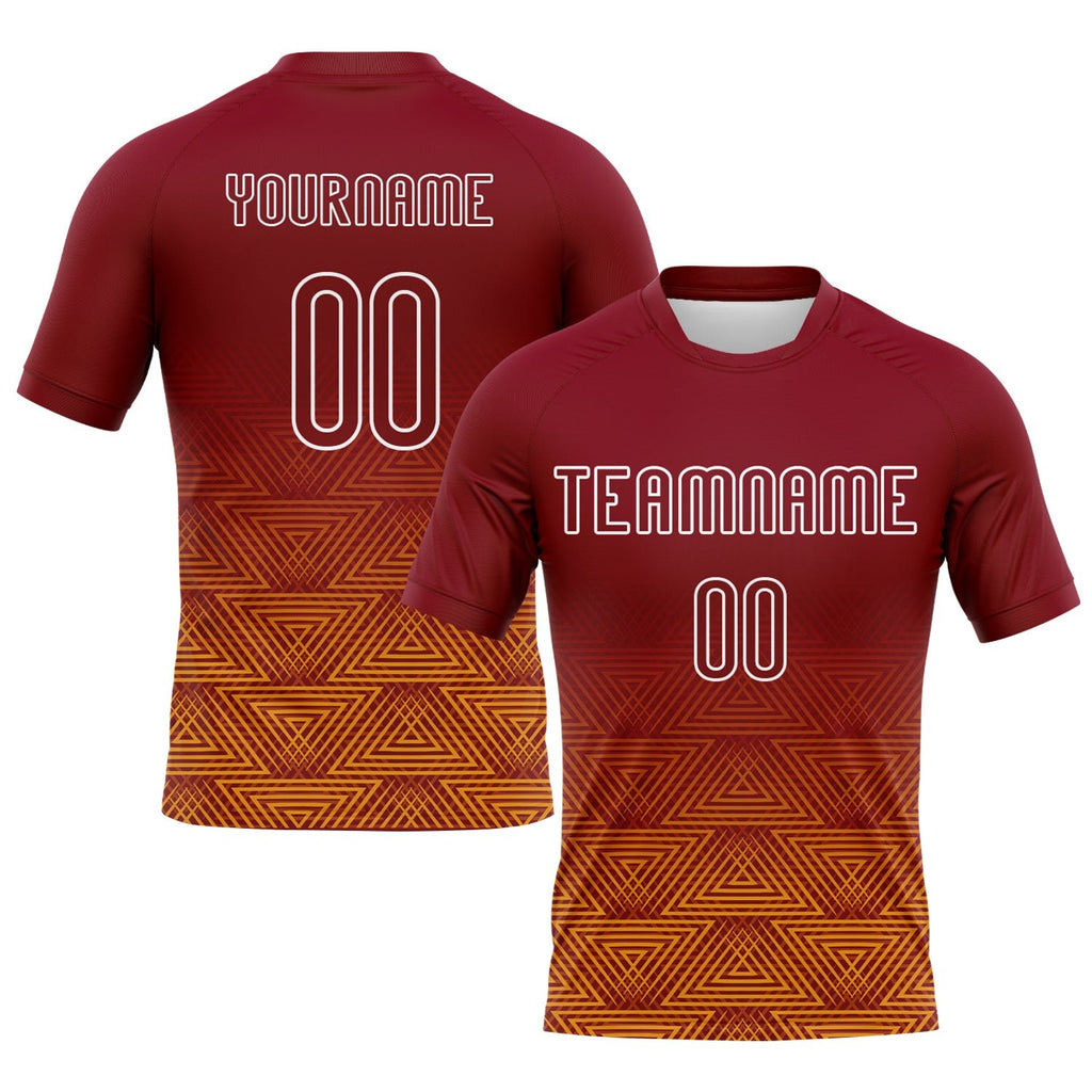 Custom Crimson Yellow-White Geometric Shape Sublimation Volleyball Uniform Jersey photo 1