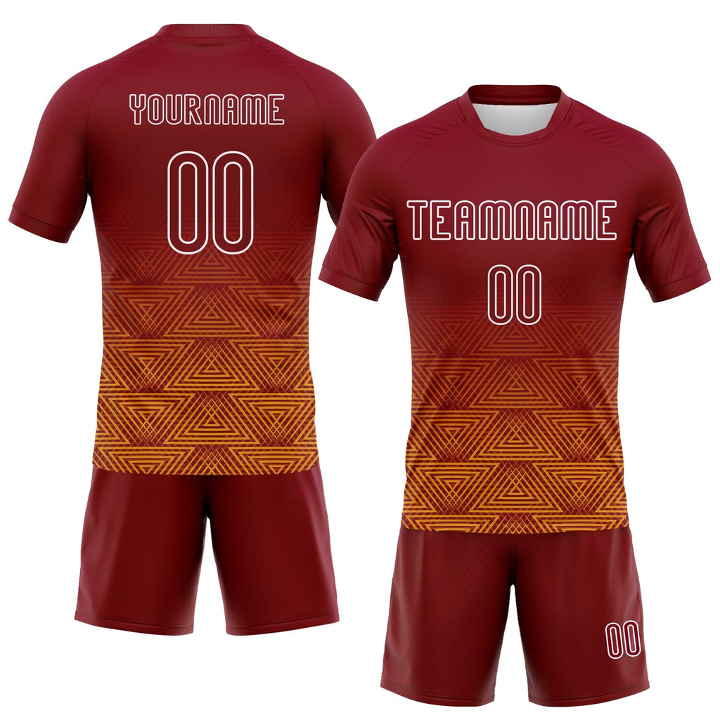 Custom Crimson Yellow-White Geometric Shape Sublimation Volleyball Uniform Jersey photo 2