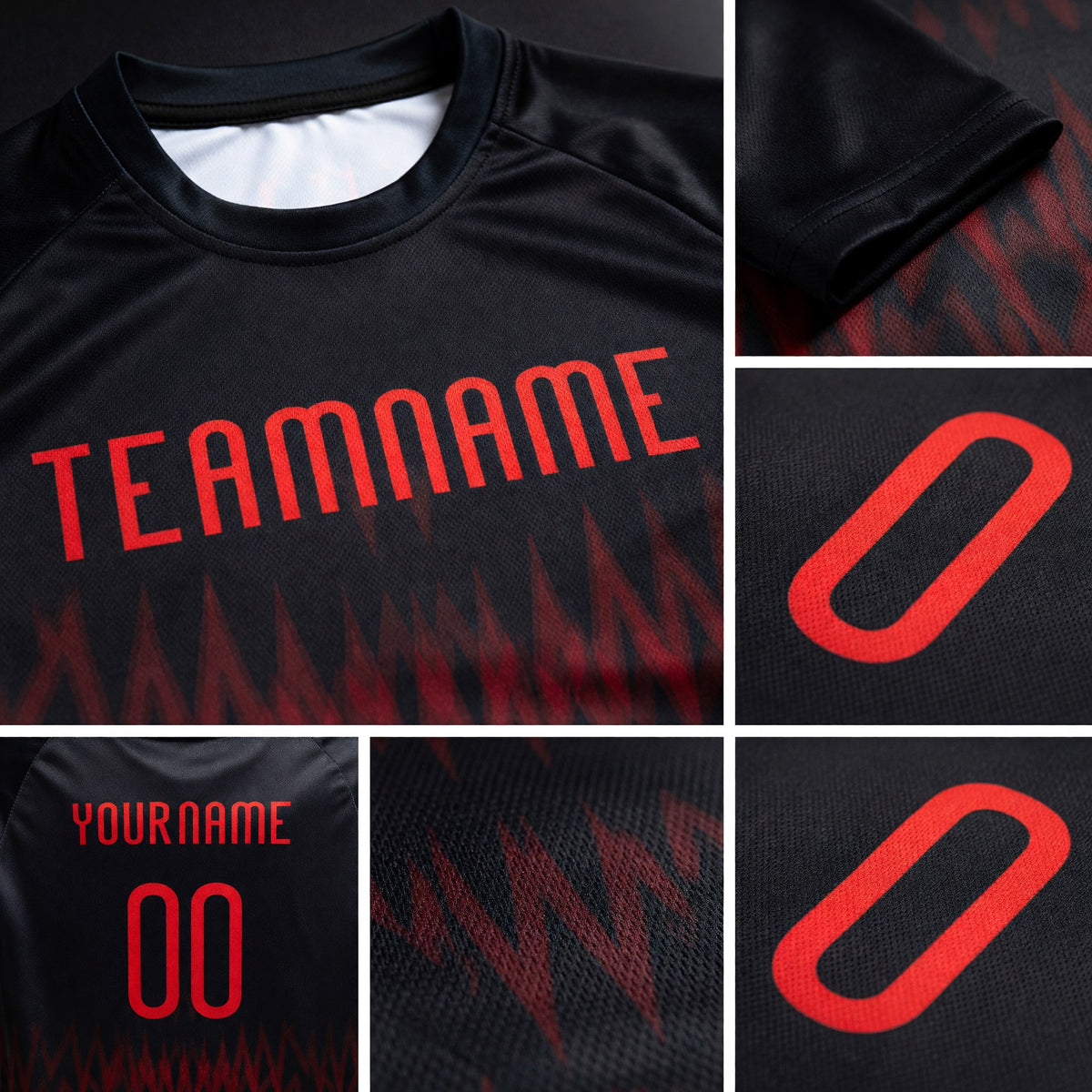 Custom Black Red Zigzag Sublimation Volleyball Uniform Jersey detail