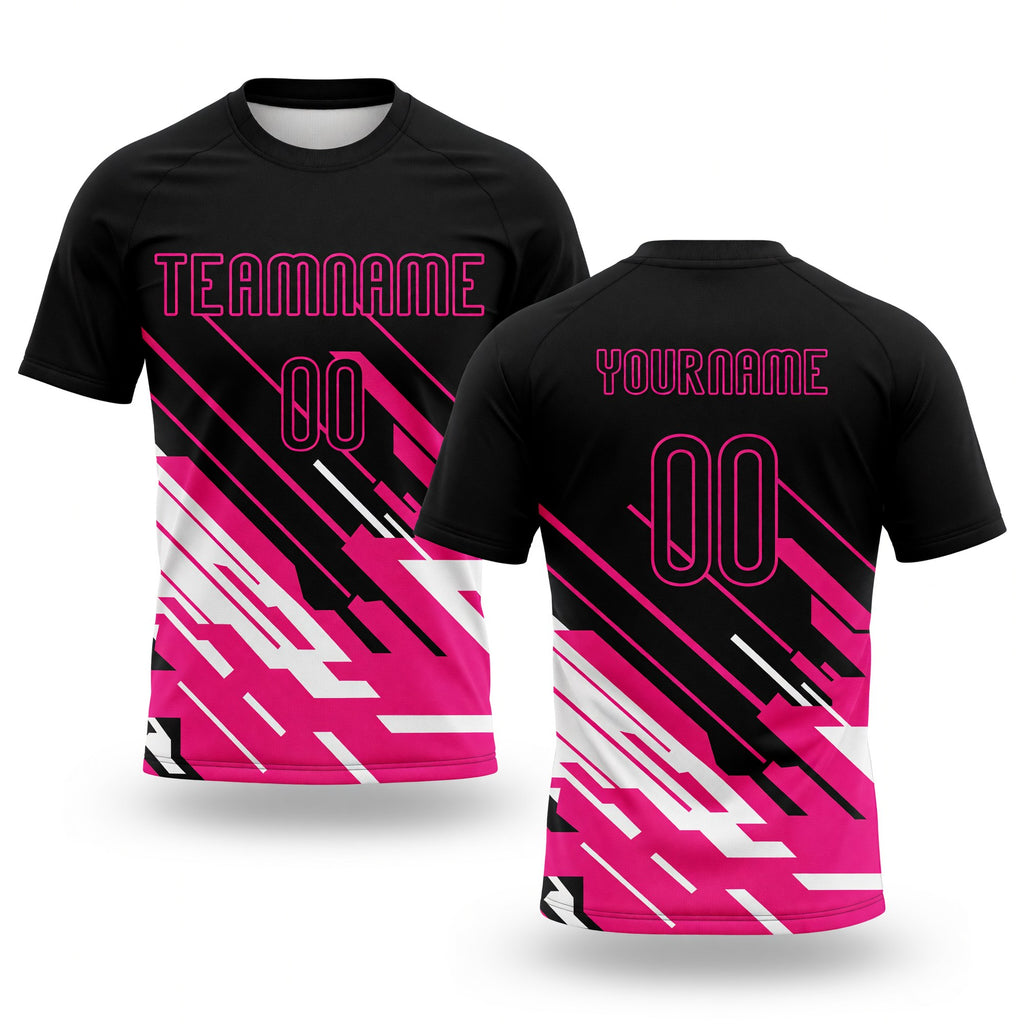 Custom Black Pink-White Lines Sublimation Volleyball Uniform Jersey