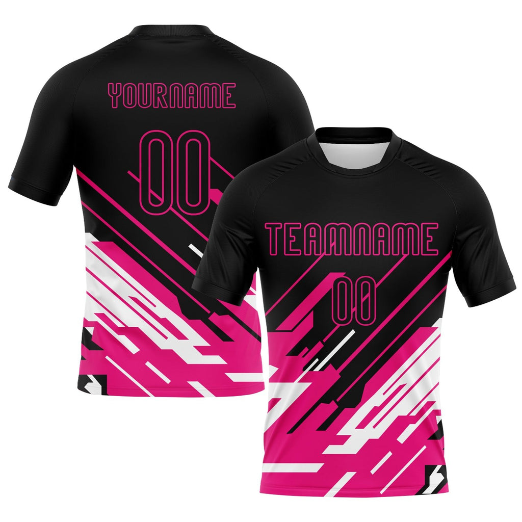 Custom Black Pink-White Lines Sublimation Volleyball Uniform Jersey photo 1