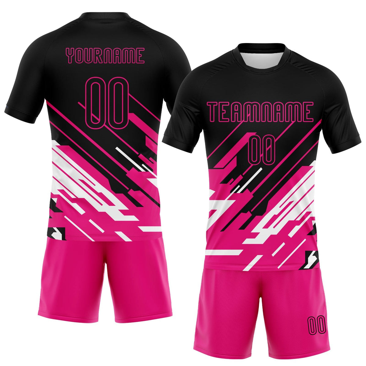 Custom Black Pink-White Lines Sublimation Volleyball Uniform Jersey photo 2