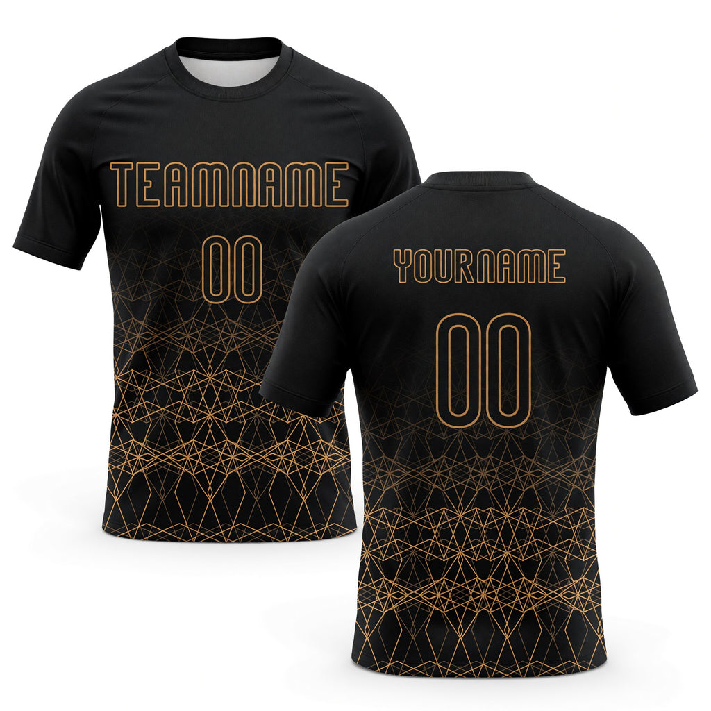 Custom Black Old Gold Geometric Shape Sublimation Volleyball Uniform Jersey